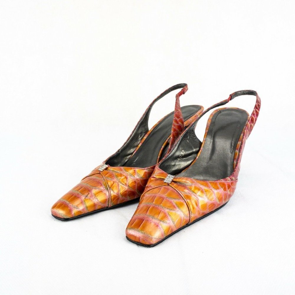 Paul Melian Shoes Sz 9 Orange Gold Dimond Pink Slingback Sandal Made In Italy